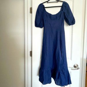 NWT Reformation Belgium Short-Sleeve Square-Neck Linen Midi Dress